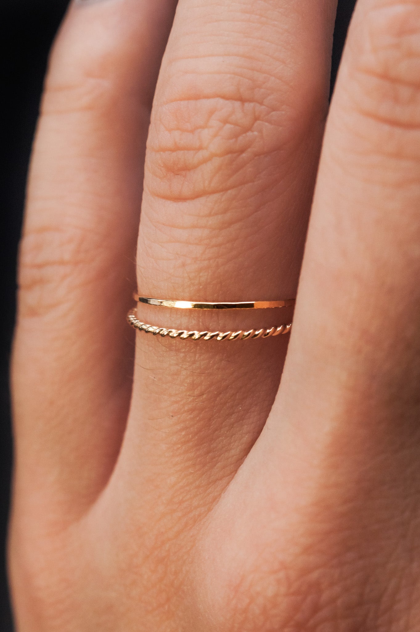 Twist Set of 2 Stacking Rings, Solid 14K Gold or Rose Gold
