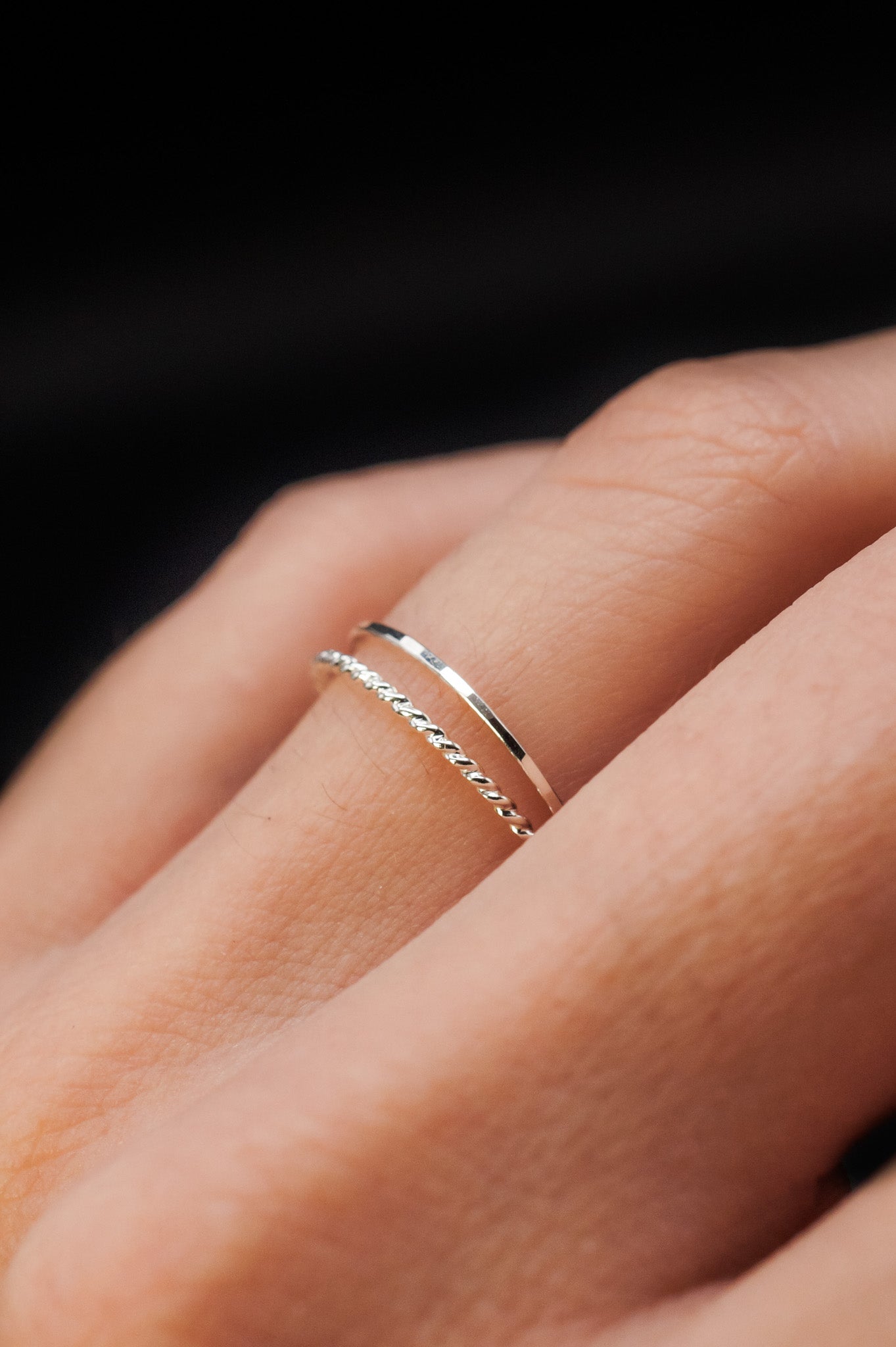 Set of 2 tiny stacking sterling silver ring, delicate top stackable silver ring, slim double ring