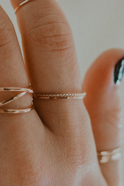 Twist Set of 2 Stacking Rings, Solid 14K Gold or Rose Gold
