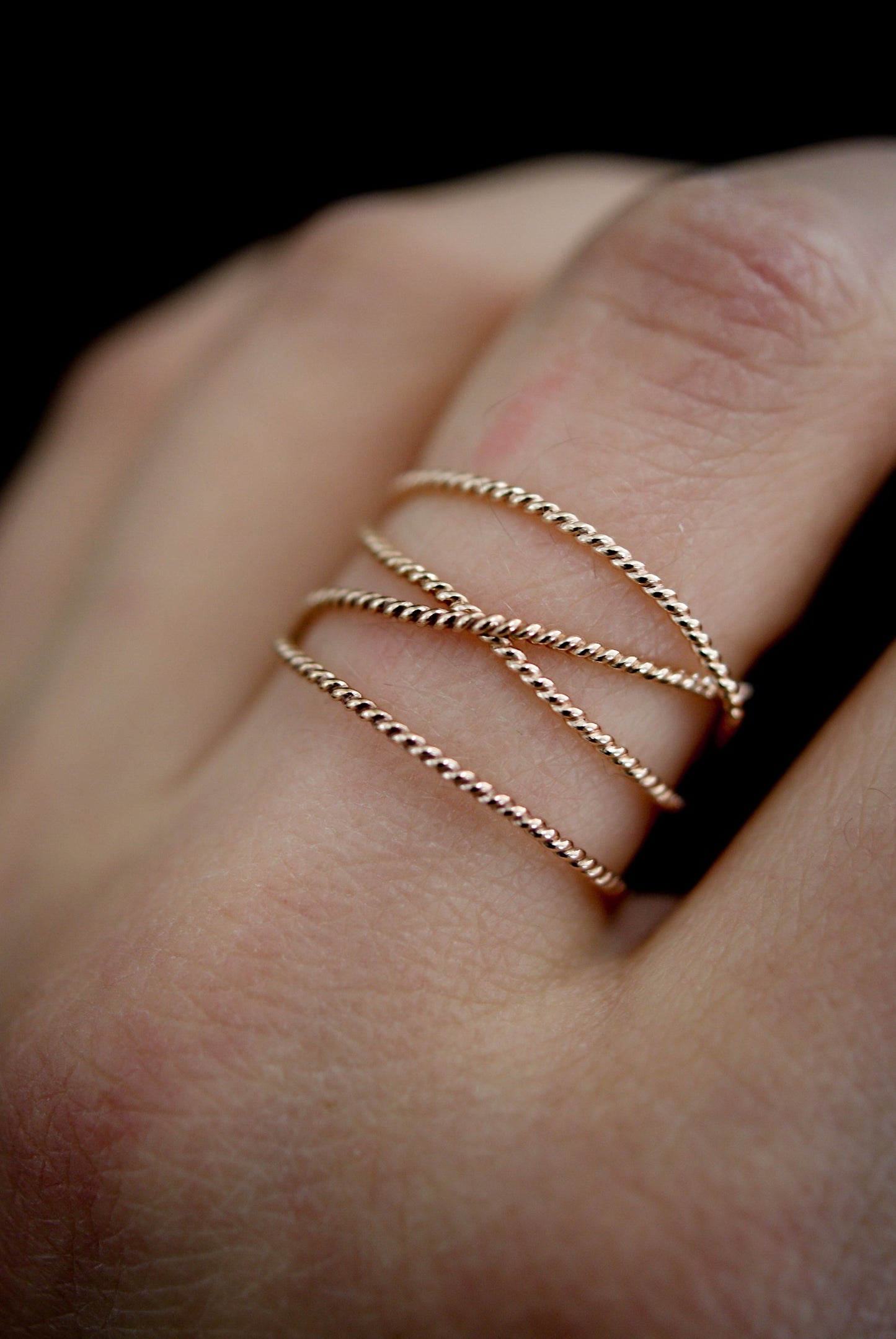 Large Twist Wraparound Ring, Solid 14K Rose Gold
