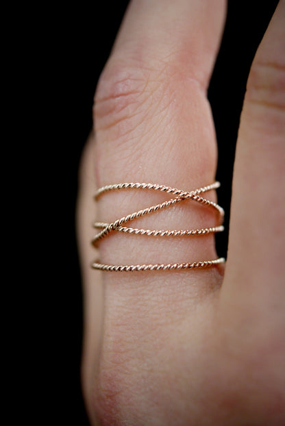 Large Twist Wraparound Ring, Solid 14K Rose Gold