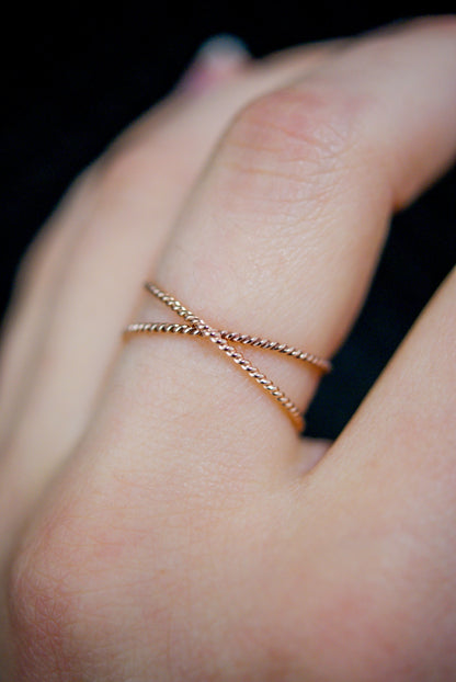 Twist X-Ring, Solid 14K Rose Gold