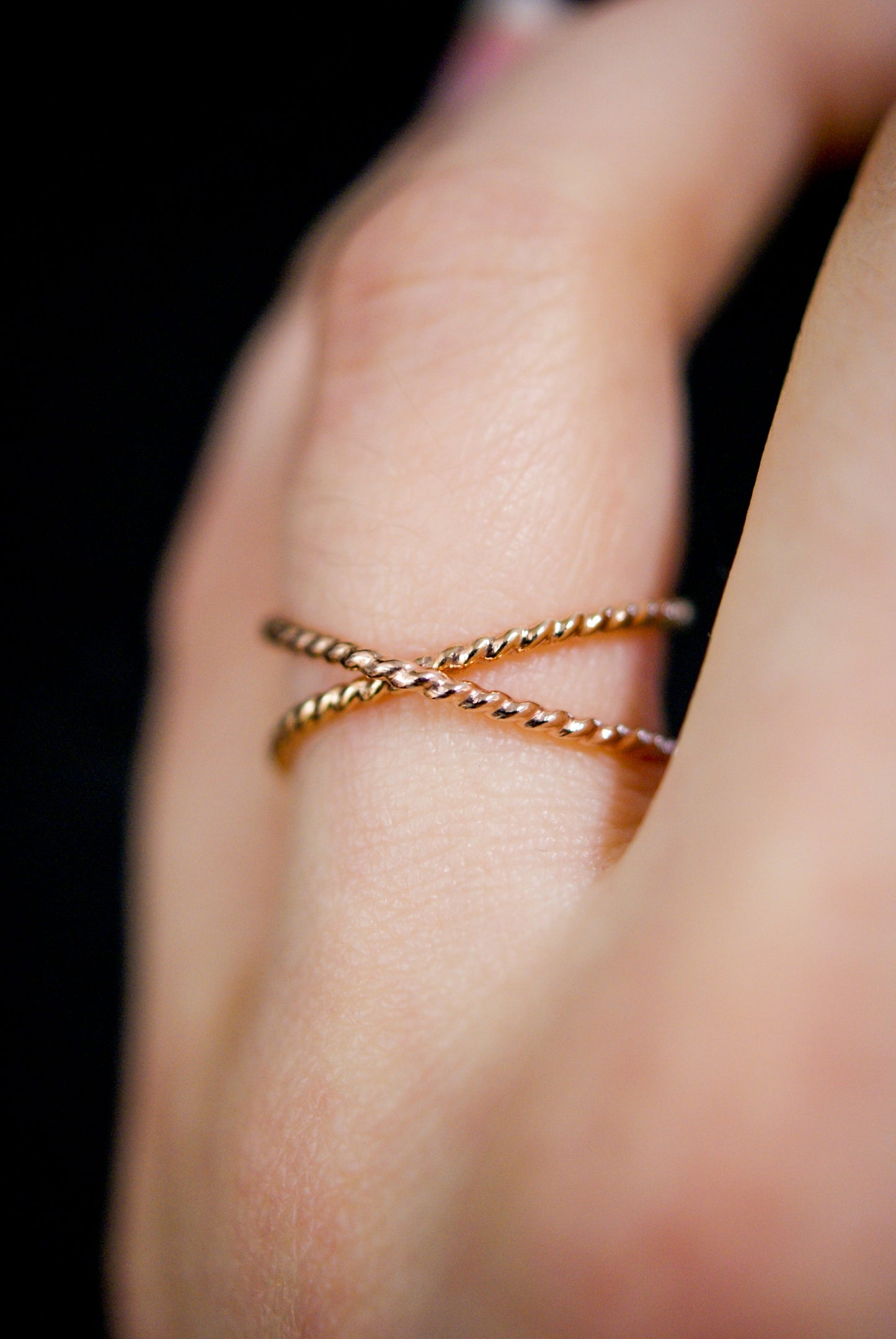 Twist X-Ring, Solid 14K Rose Gold