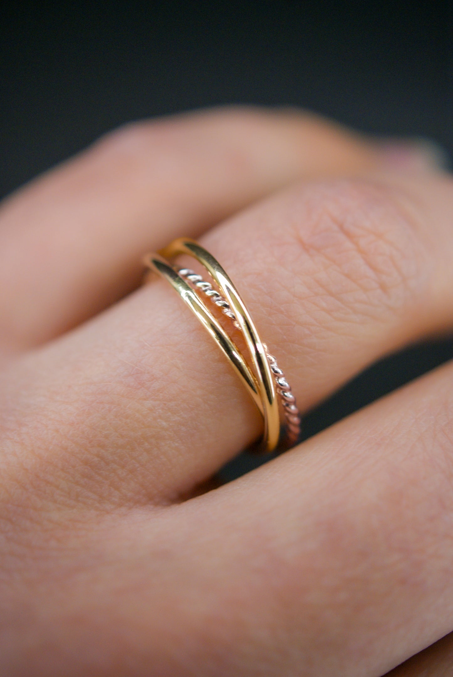 Twist Interlocking Set of 3 Rings, Solid 14K Gold