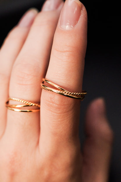 Twist Interlocking Set of 3 Rings, Solid 14K Gold