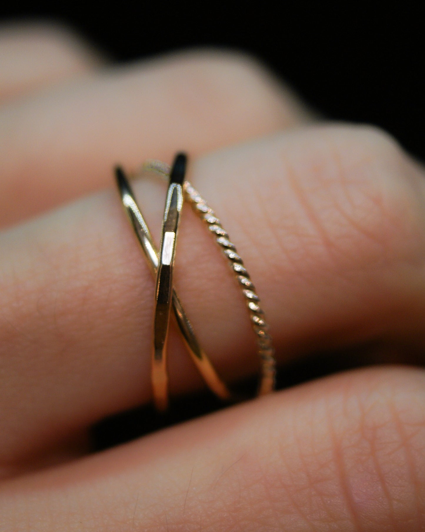 Twist Interlocking Set of 3 Rings, Solid 14K Gold