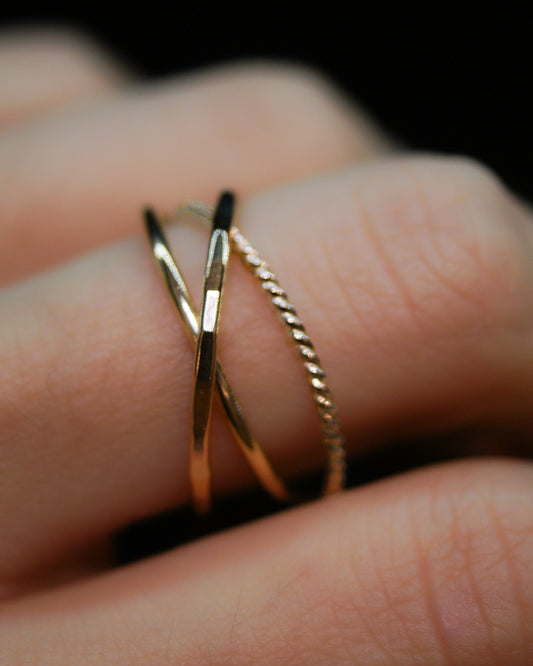 Twist Interlocking Set of 3 Rings, Solid 14K Gold