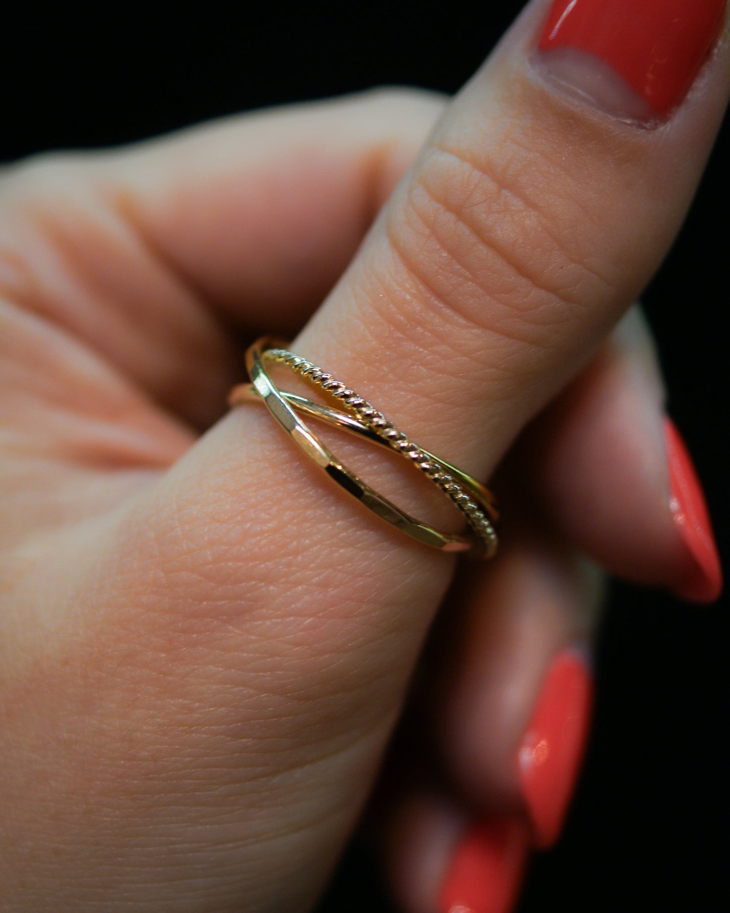Twist Interlocking Set of 3 Rings, Solid 14K Gold