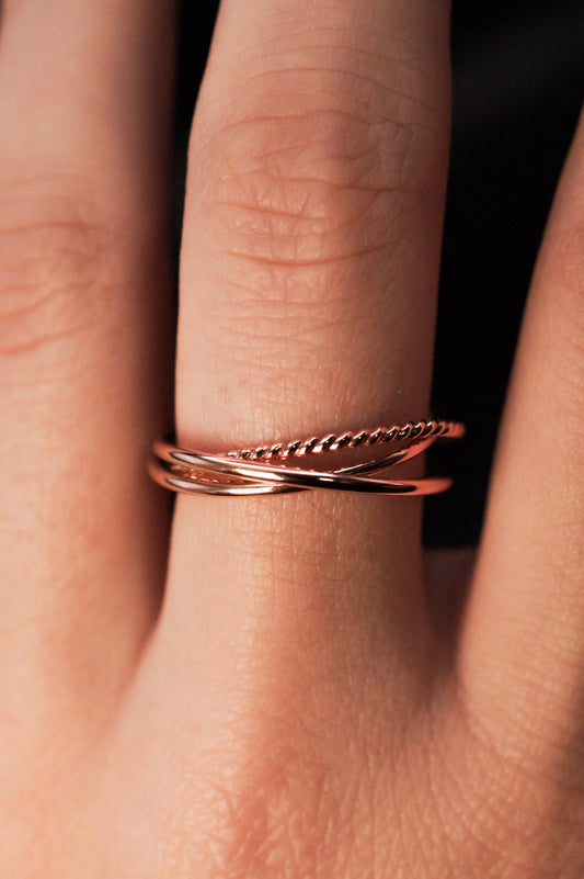Twist Interlocking Set of 3 Rings, Solid 14K Rose Gold