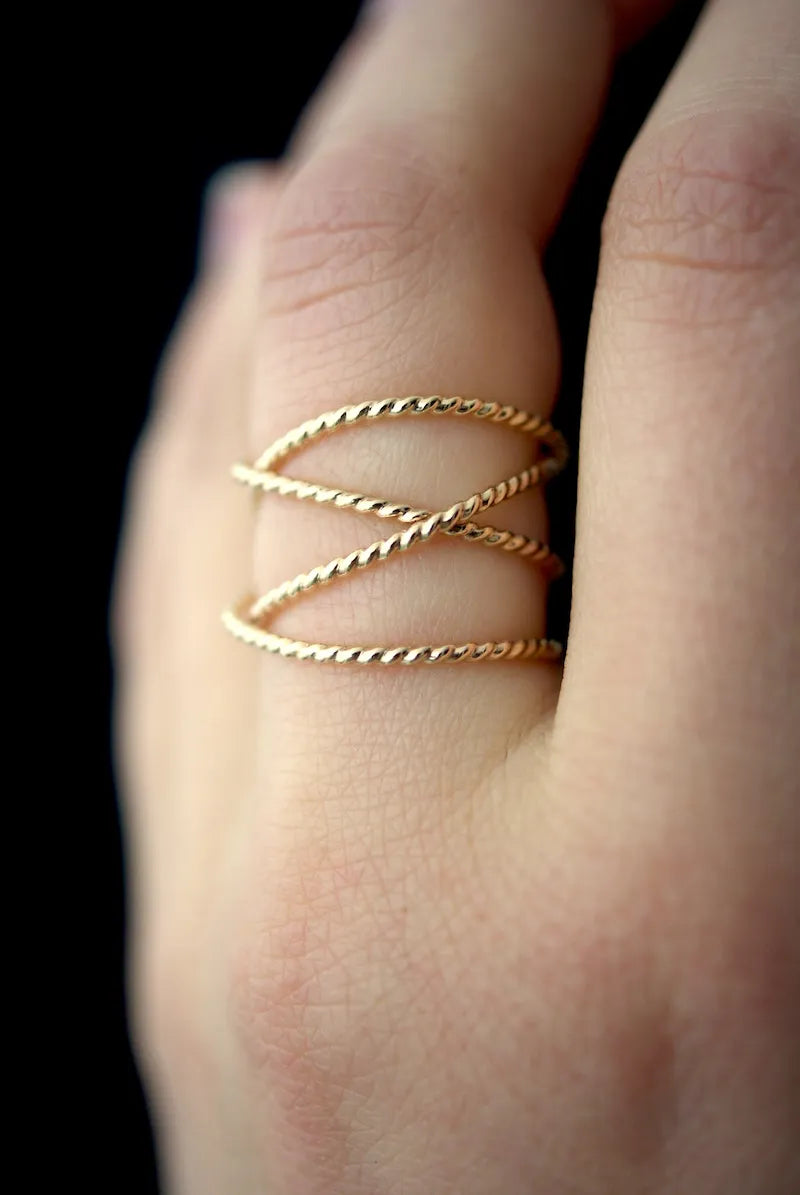 Large Twist Wraparound Ring, Solid 14K Gold