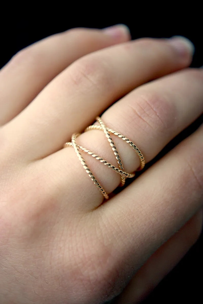 Large Twist Wraparound Ring, Solid 14K Gold