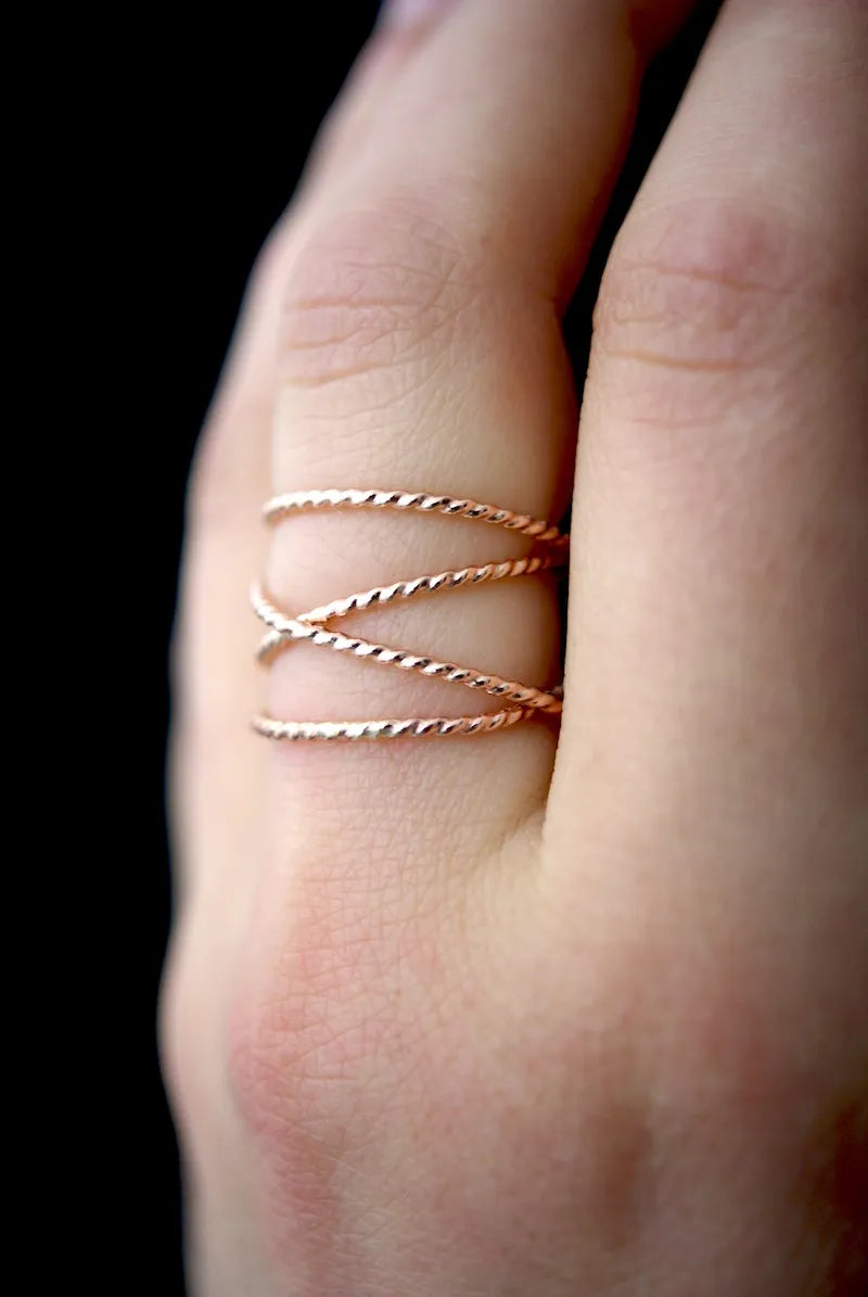 Large Twist Wraparound Ring, Solid 14K Rose Gold
