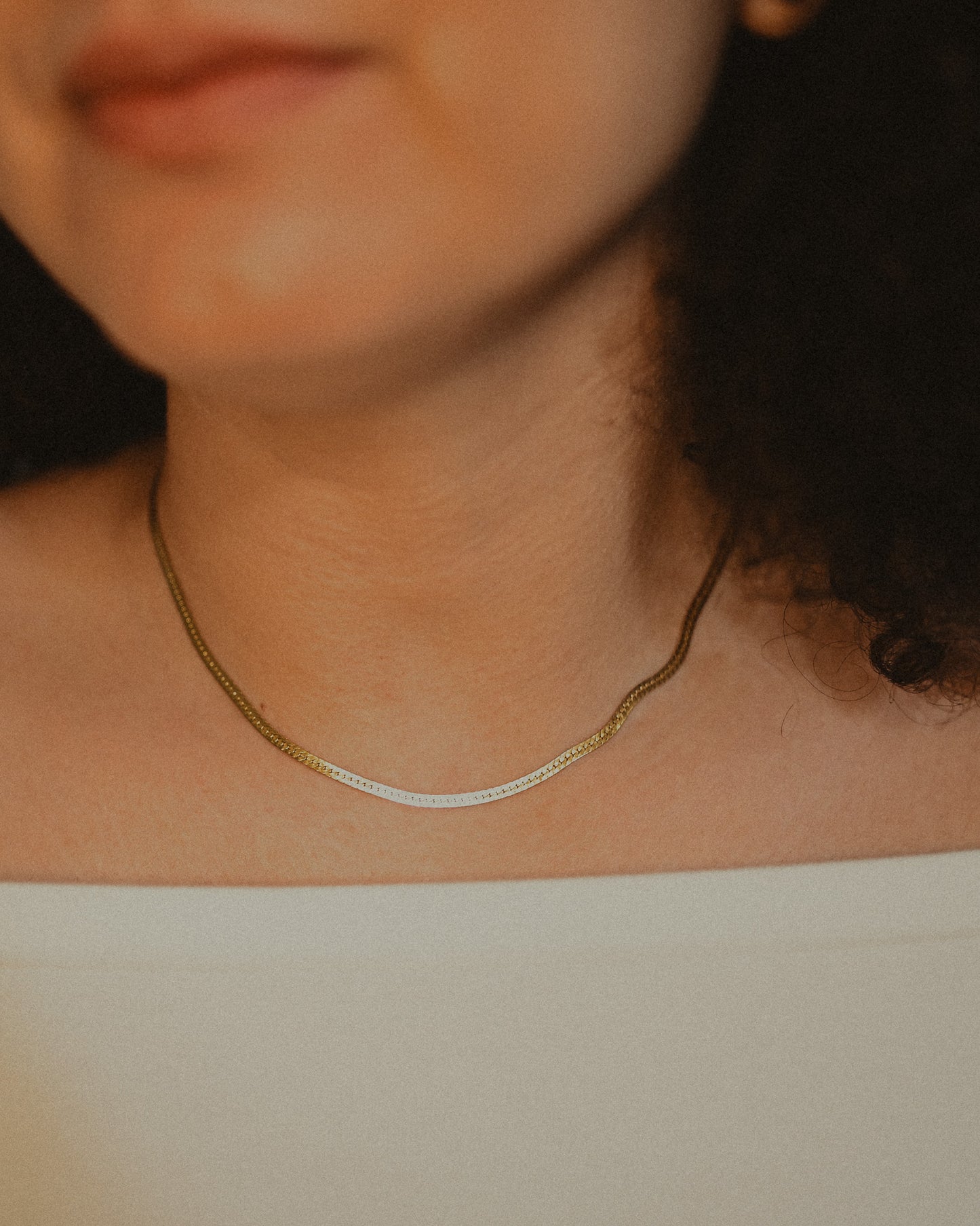 Textured Herringbone Chain Necklace, 14K Gold Fill