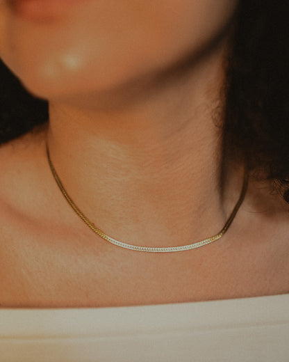 Textured Herringbone Chain Necklace, 14K Gold Fill