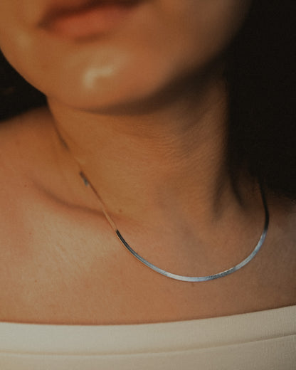 Thin Herringbone Chain Necklace, Silver