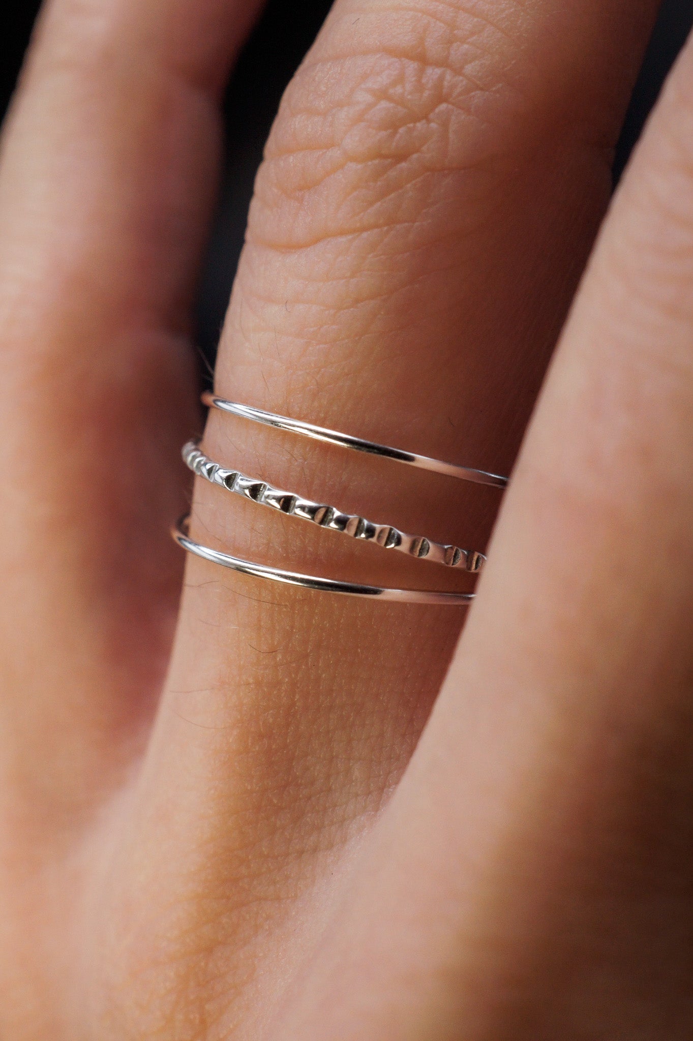 Lined Set Of 3 Stacking Rings, Gold Fill, Rose Gold Fill or Sterling Silver