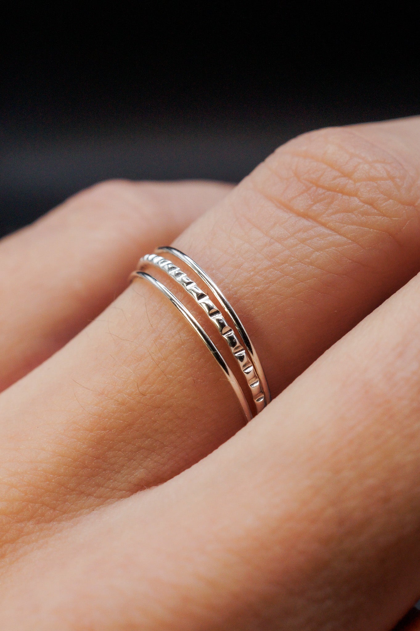 Lined Set Of 3 Stacking Rings, Gold Fill, Rose Gold Fill or Sterling Silver