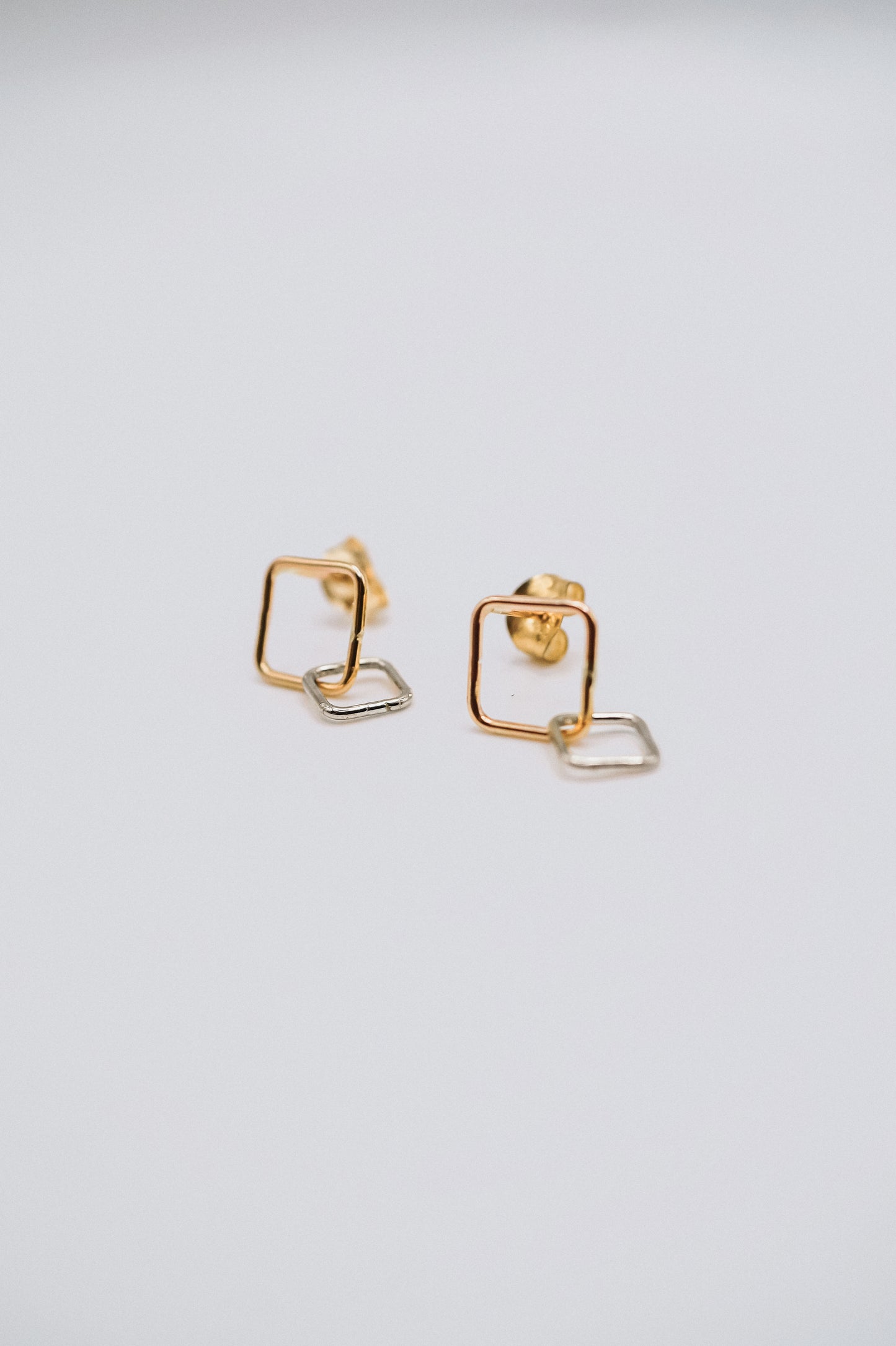 Square Link Stud Earrings, Gold Fill or Sterling Silver