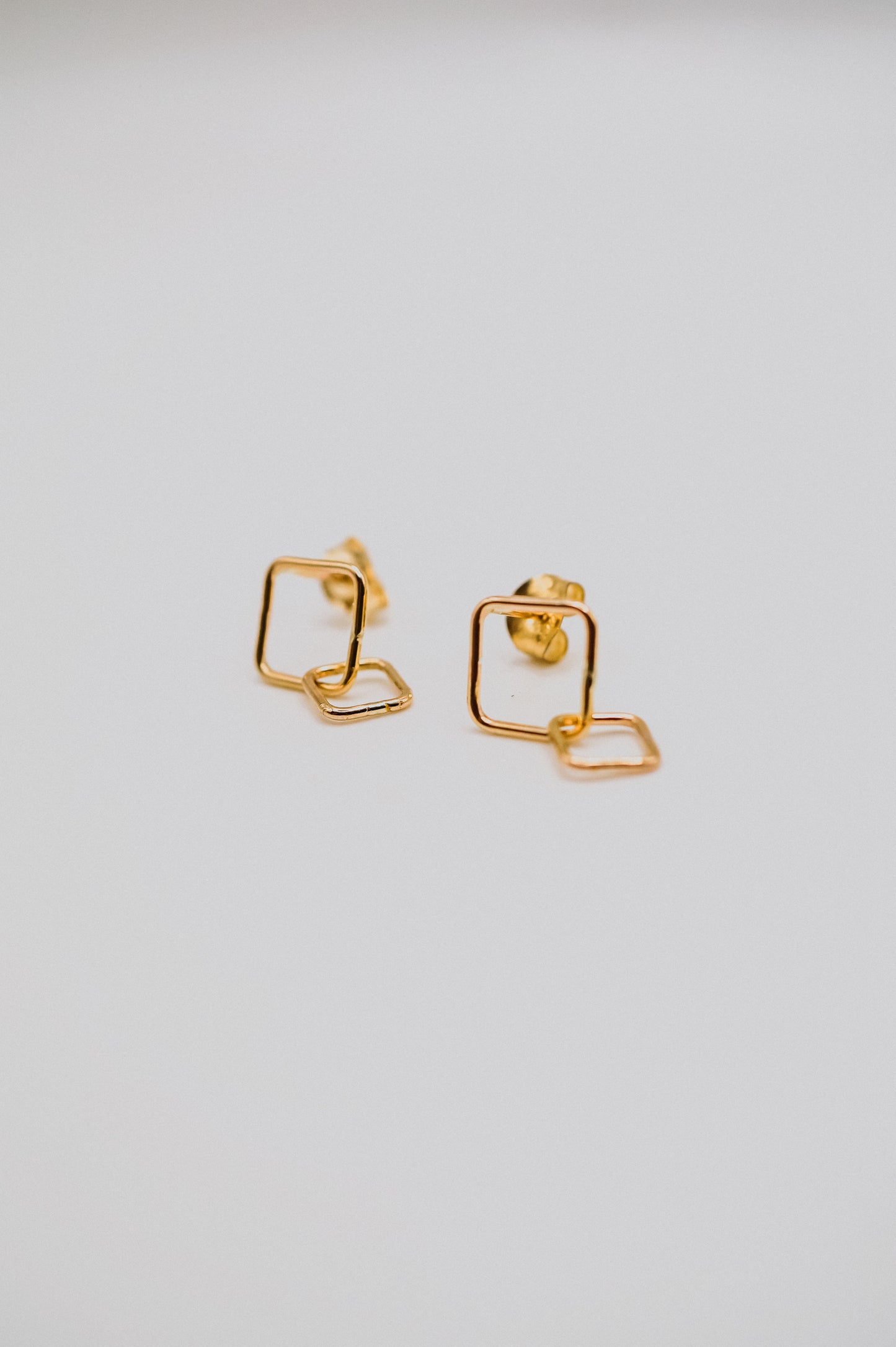 Square Link Stud Earrings, Gold Fill or Sterling Silver
