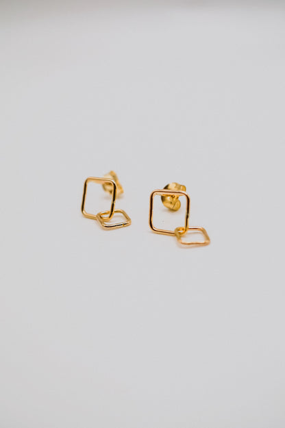 Square Link Stud Earrings, Gold Fill or Sterling Silver