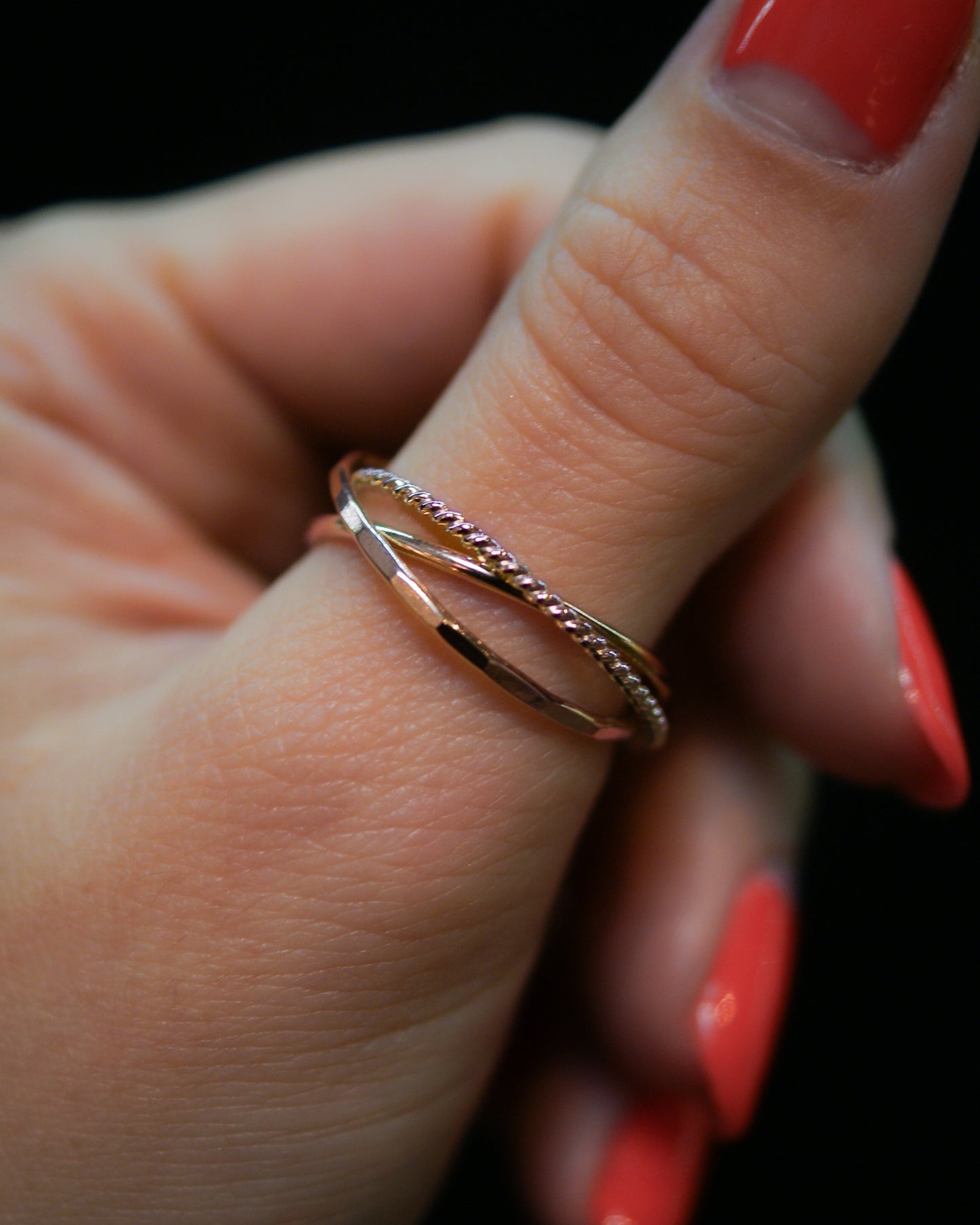 Twist Interlocking Set of 3 Rings, Solid 14K Rose Gold