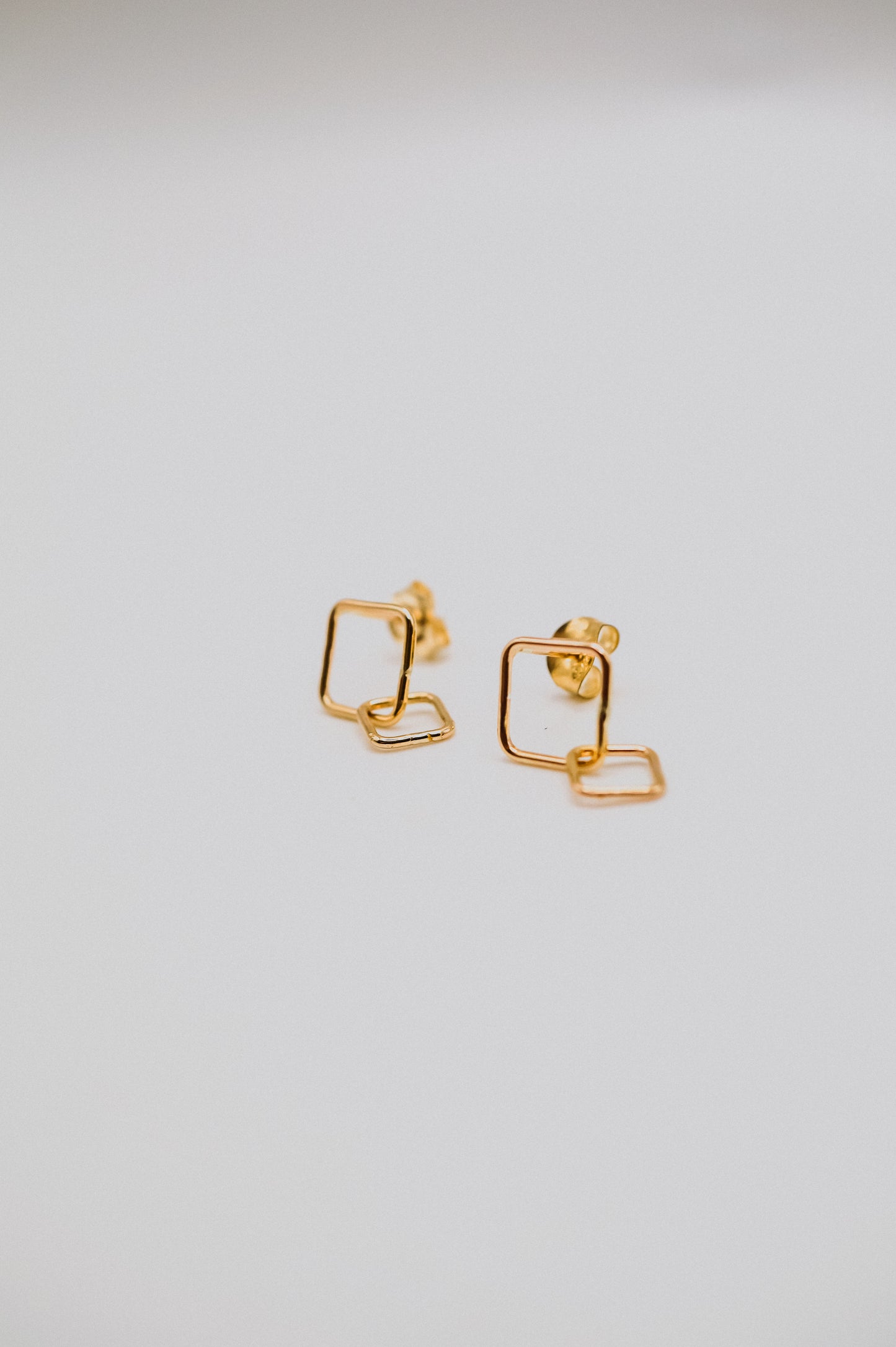 Square Link Stud Earrings, Gold Fill or Sterling Silver