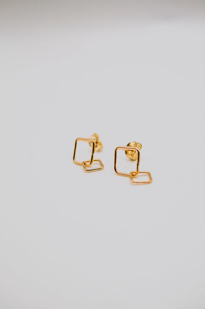 Square Link Stud Earrings, Gold Fill or Sterling Silver