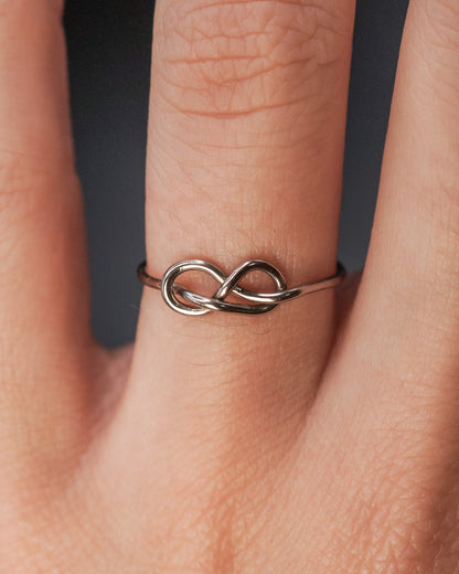 Infinity Knot Ring, Solid 14K White Gold