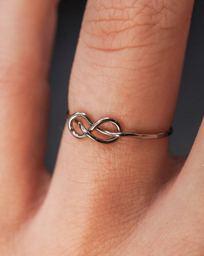 Infinity Knot Ring, Solid 14K White Gold