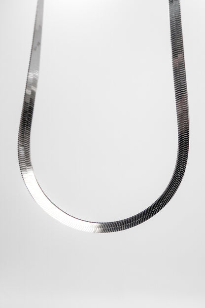 Wide Herringbone Chain Necklace, Silver