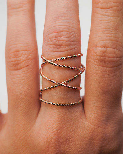 Extra Large Twist Wraparound Ring, 14K Rose Gold Fill