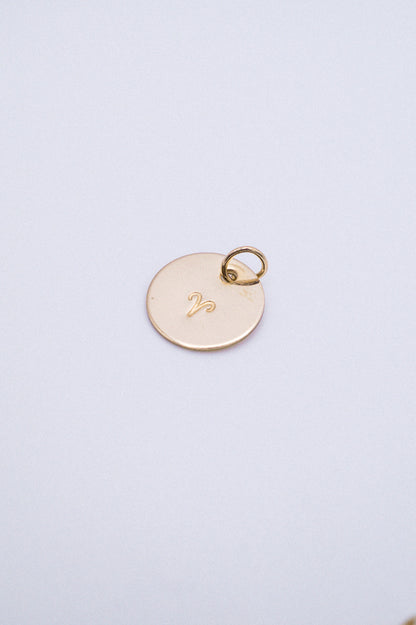 Zodiac Circle Charm, Solid 14K Gold