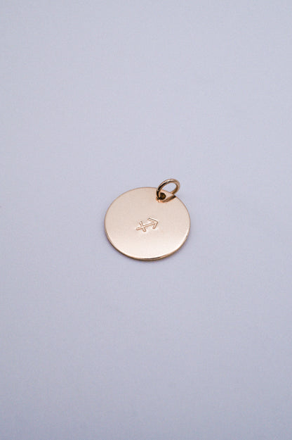 Zodiac Circle Charm, Solid 14K Gold