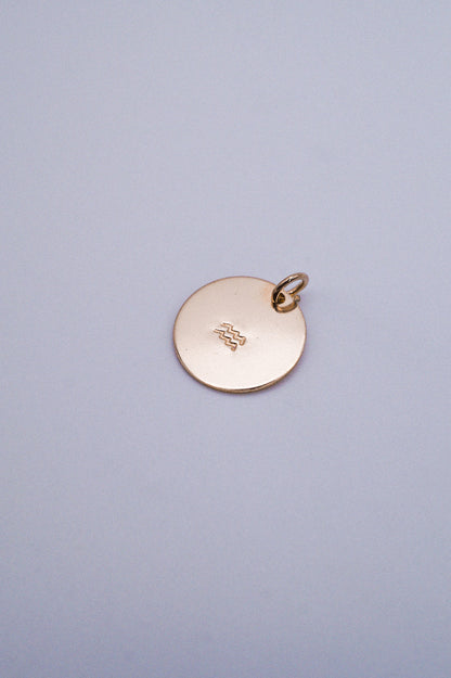 Zodiac Circle Charm, Solid 14K Gold