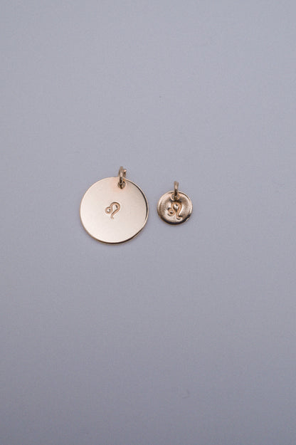 Zodiac Circle Charm, Solid 14K Gold