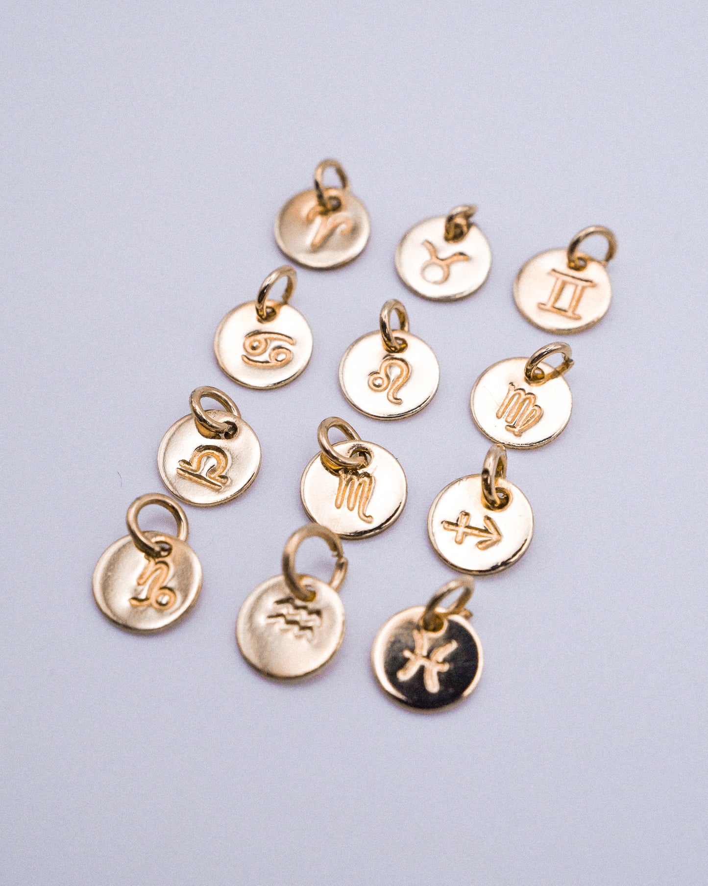 Tiny Zodiac Circle Charm, Solid 14K Gold