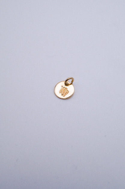 Tiny Zodiac Circle Charm, Solid 14K Gold