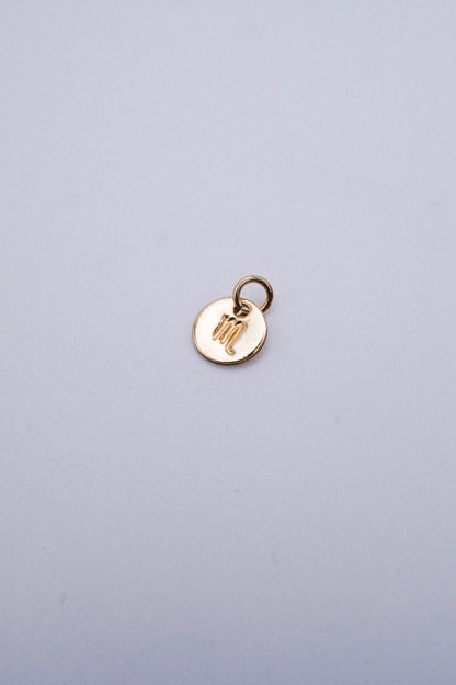 Tiny Zodiac Circle Charm, Solid 14K Gold