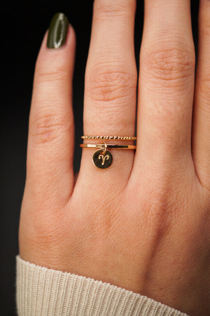 Zodiac Charm Set of 2 Stacking Rings, 14K Gold Fill