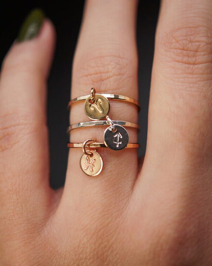 Zodiac Charm Ring, 14K Rose Gold Fill