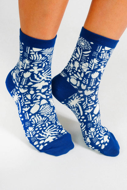 Blue Flowers Ankle Socks by Mür by Ayca