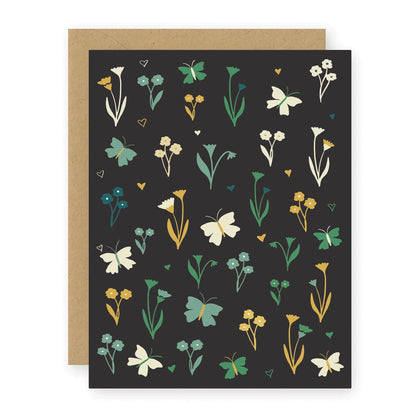Night Floral Butterflies Greeting Card