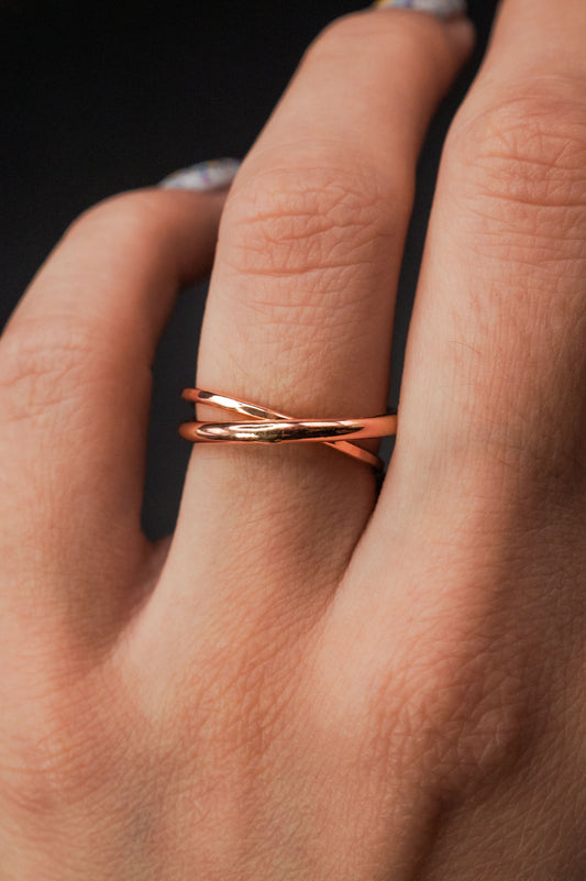 Asymmetrical Interlocking Ring, 14K Rose Gold Fill