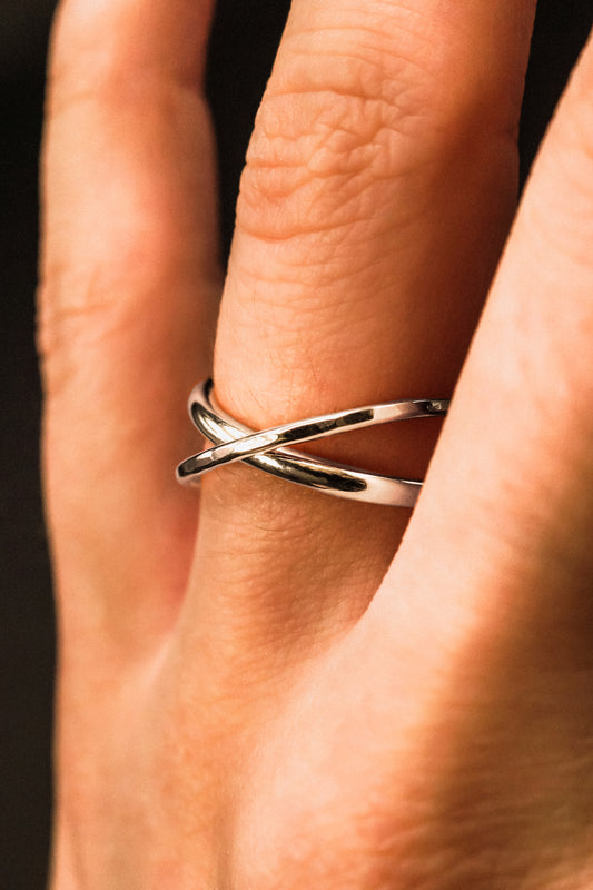 Asymmetrical Interlocking Ring, Sterling Silver