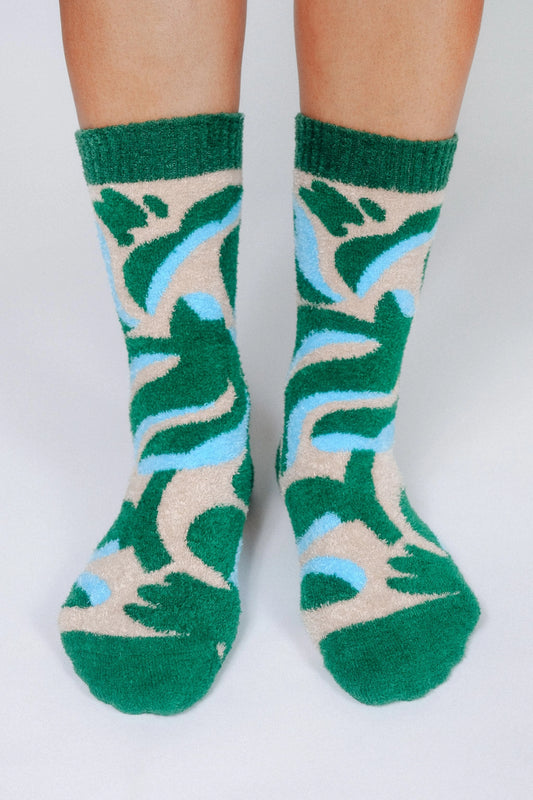 Abstract Cozy Teddy Crew Socks