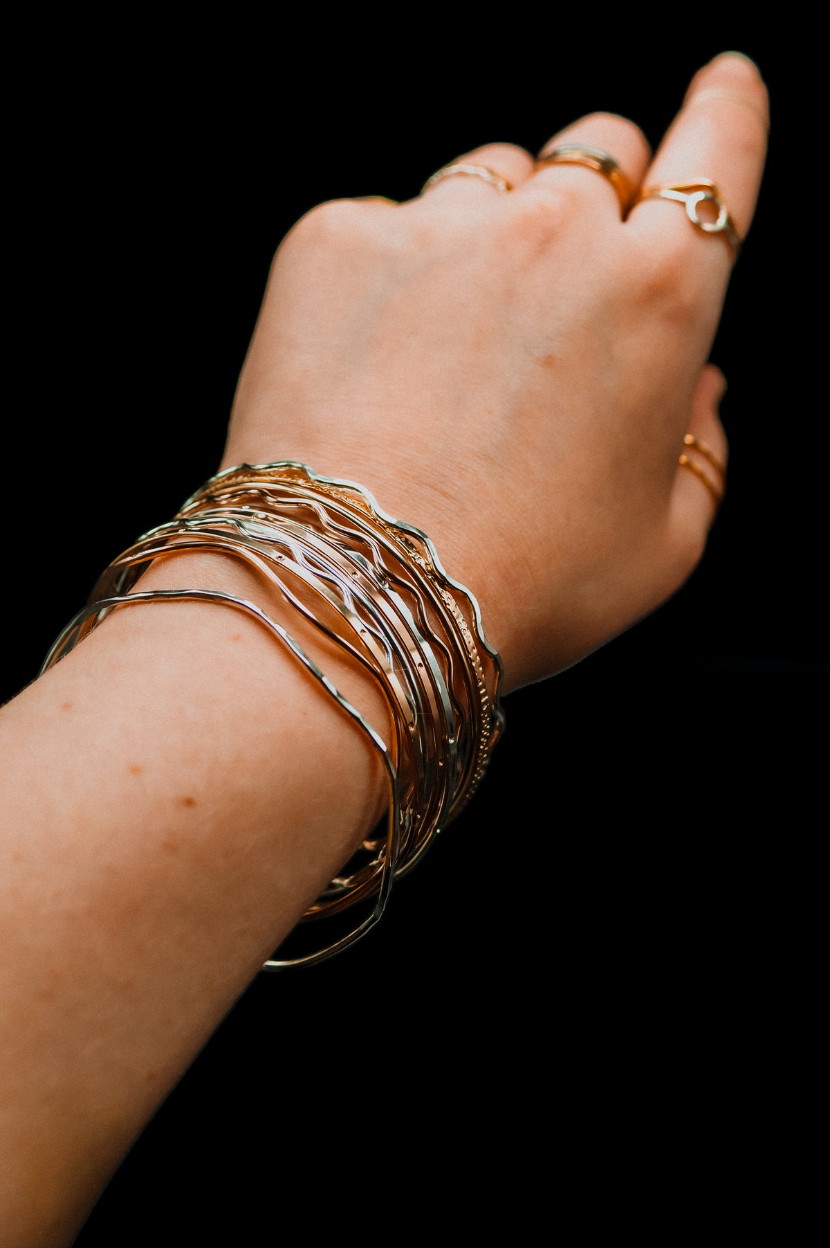 Squiggle Bangle Bracelet, Gold Fill, Rose Gold Fill or Sterling Silver