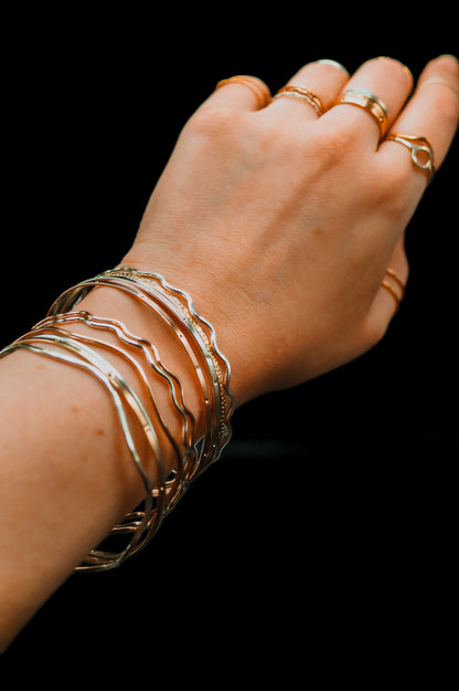 Wave Bangle Bracelet, Gold Fill, Rose Gold Fill or Sterling Silver