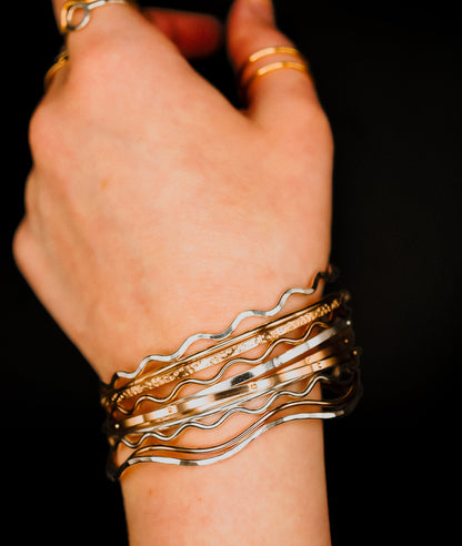 Wave Bangle Bracelet, Gold Fill, Rose Gold Fill or Sterling Silver