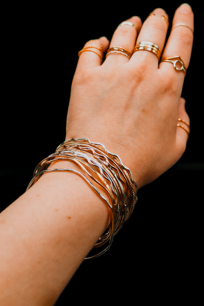 Wave Bangle Bracelet, Gold Fill, Rose Gold Fill or Sterling Silver