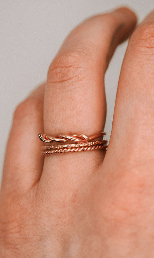 Barbed Wire Texture Set of 3 Rings, 14K Rose Gold Fill